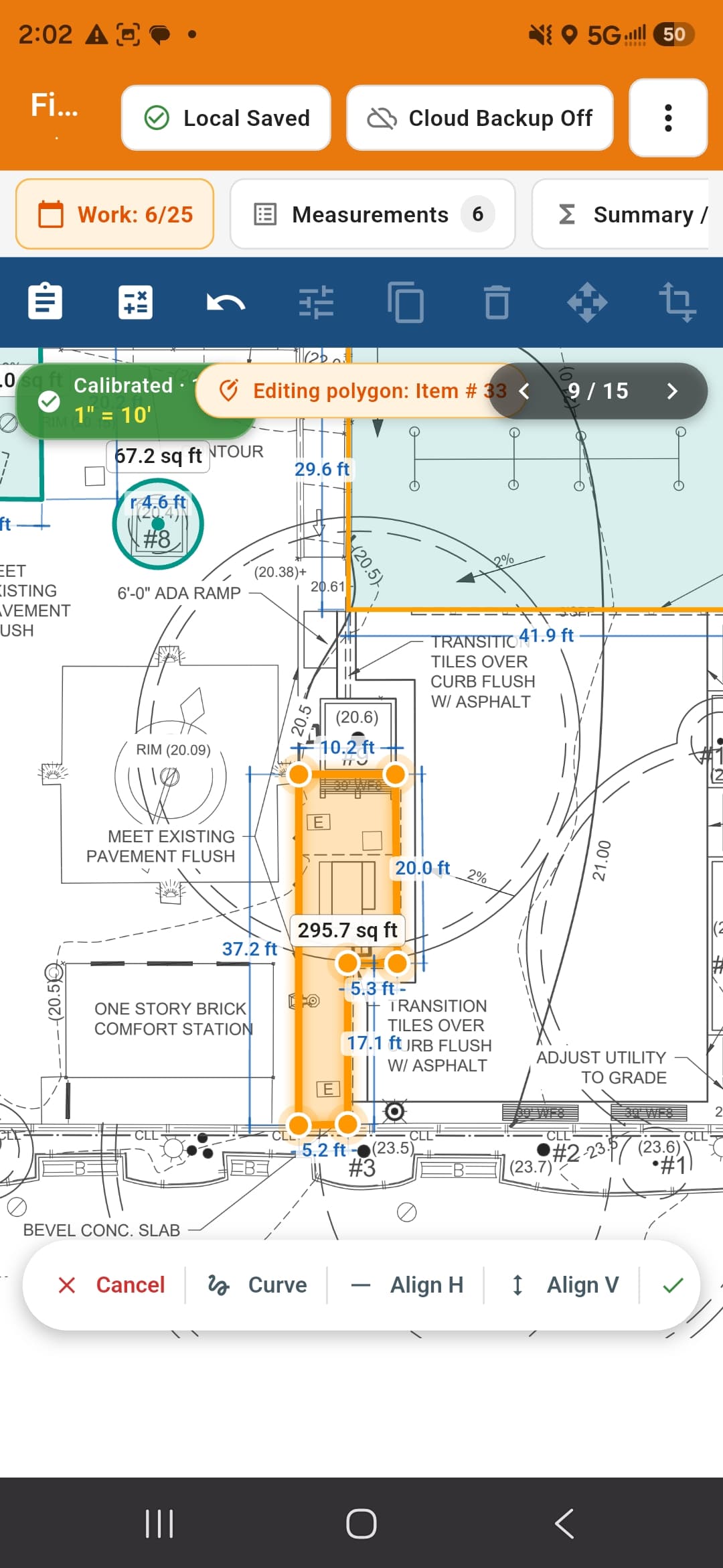FieldTakeoff polygon measurement tool on a PDF plan