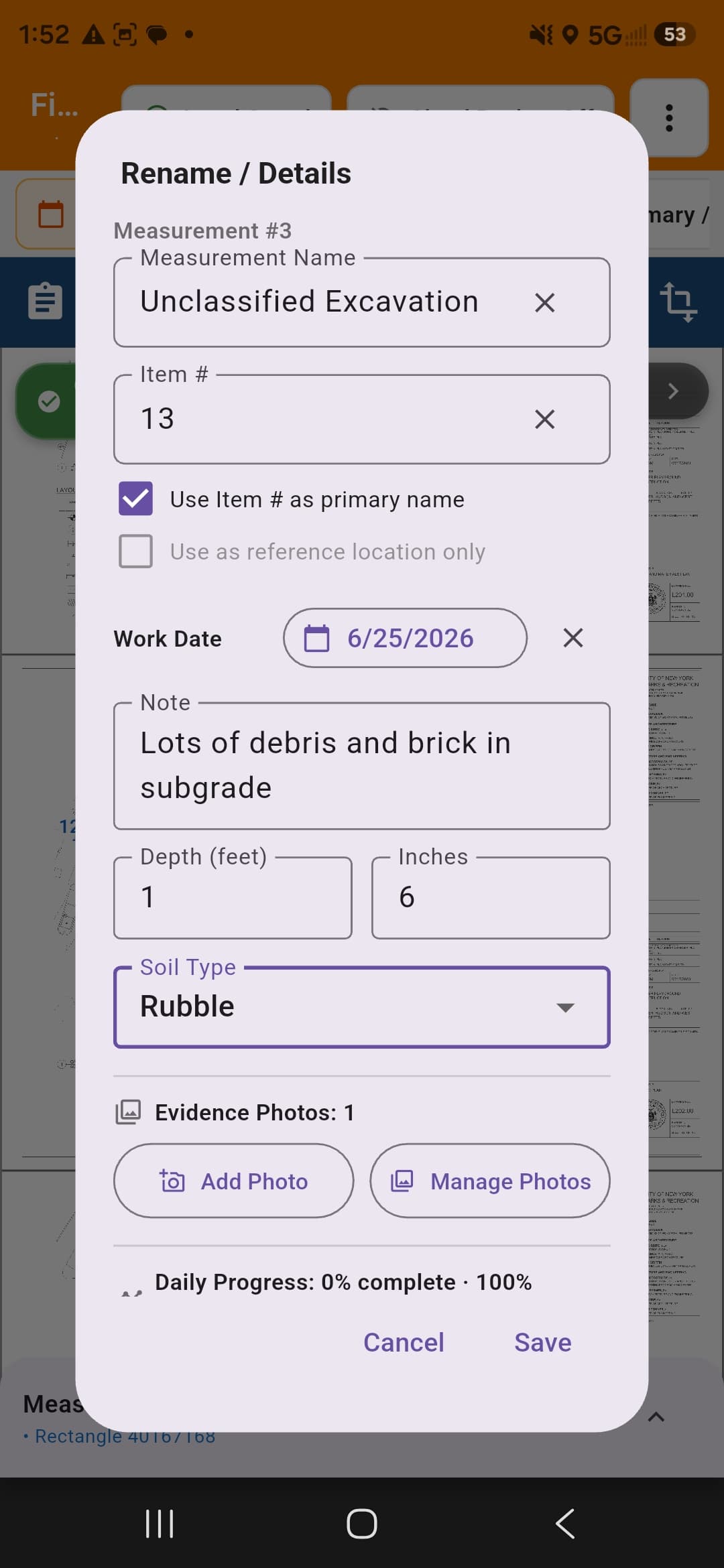 Measurement details dialog
