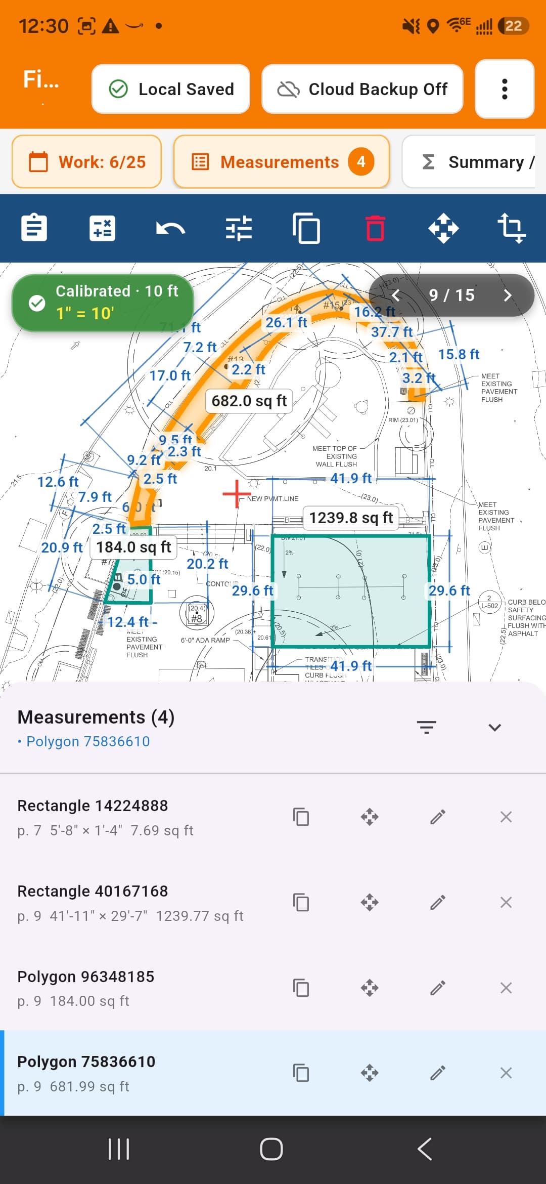 Measurement summary sheet