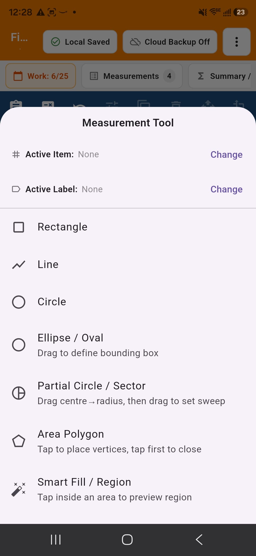 Measurement tool menu
